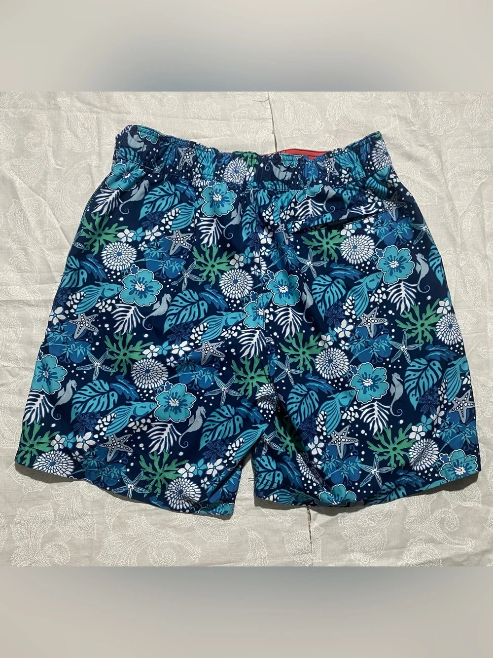 Nautica-Men's Blue Tropical Floral Swimming Trunks
